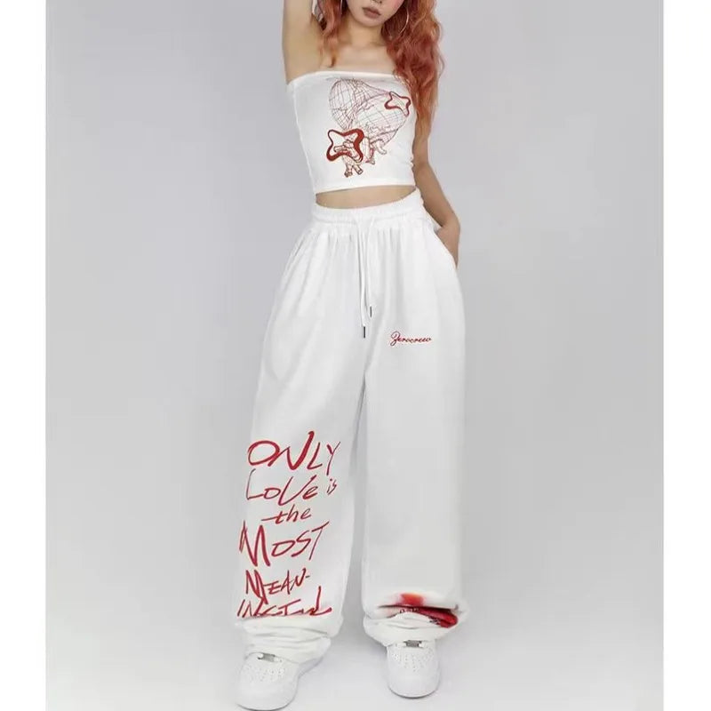 Black White Drawstring Trousers