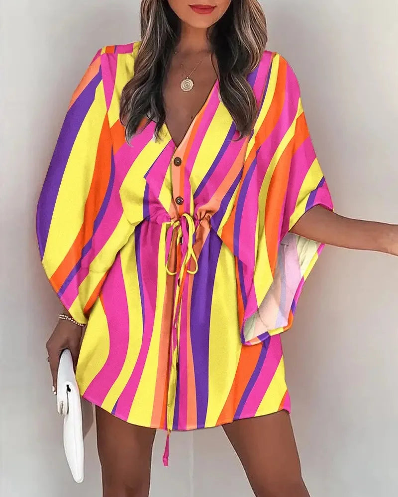 2 Fashion Print V-Neck Lace