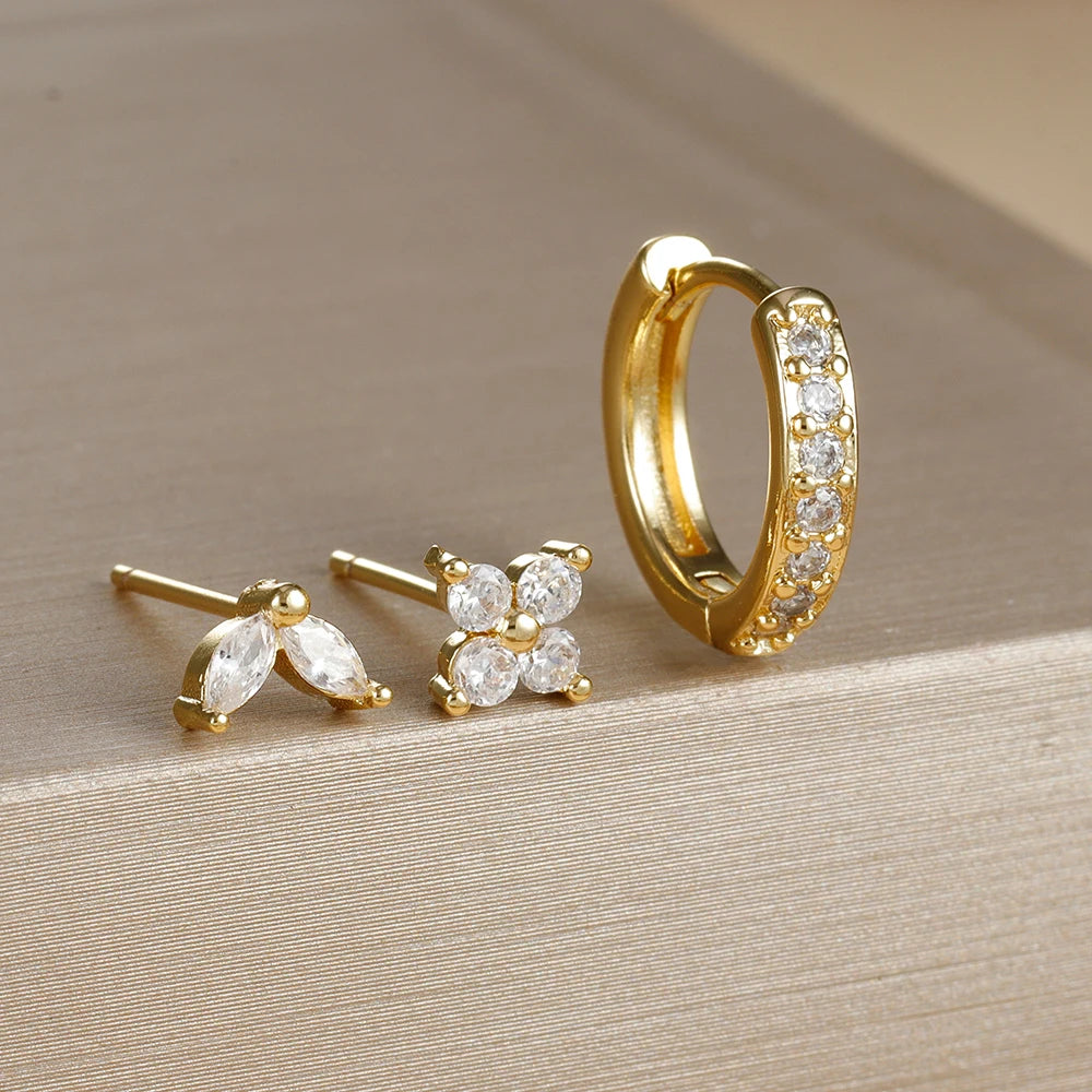 3PCS Gold Color Circle Hoop Earrings