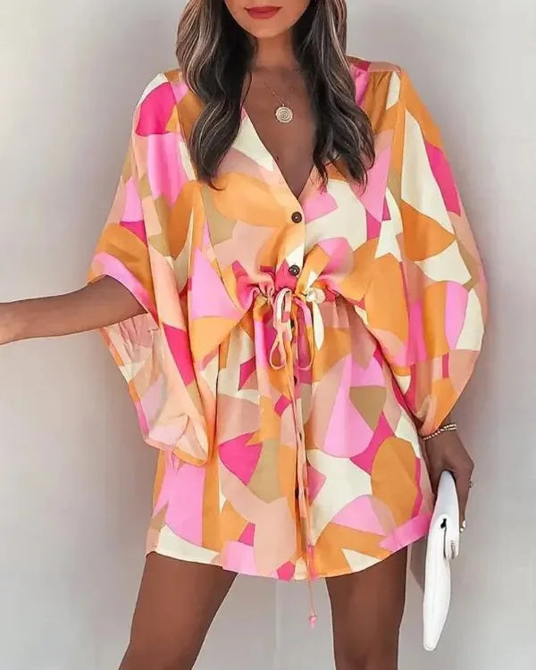 2 Fashion Print V-Neck Lace