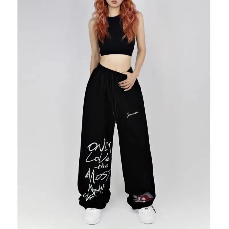Black White Drawstring Trousers