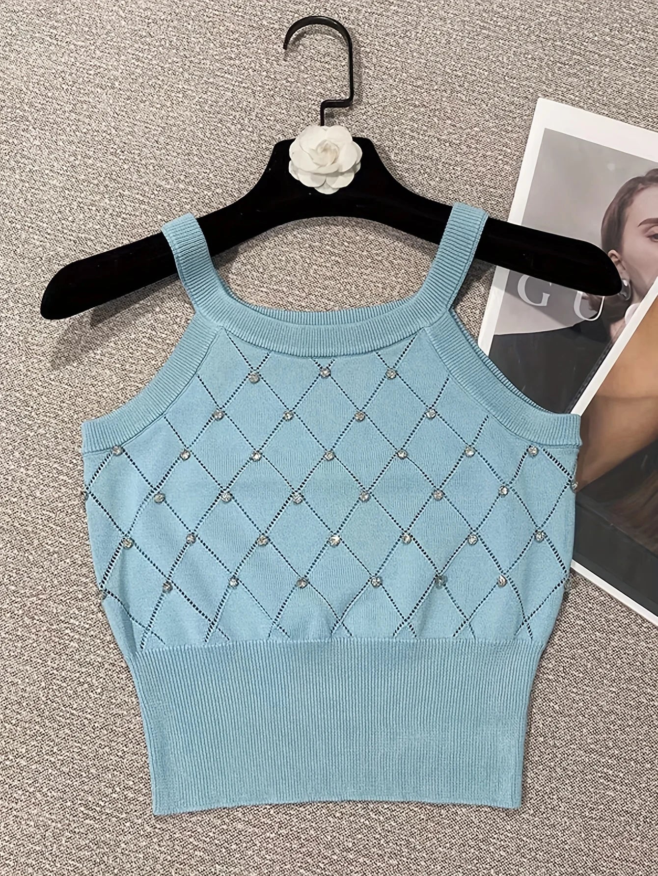 Solid Rhineston Spaghetti Top