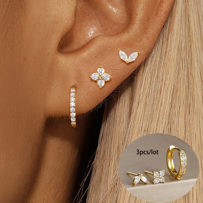 3PCS Gold Color Circle Hoop Earrings