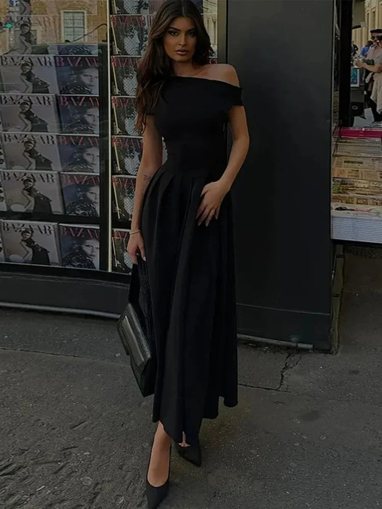 Black Half-turtleneck Short Sleeve High Waist Dresse