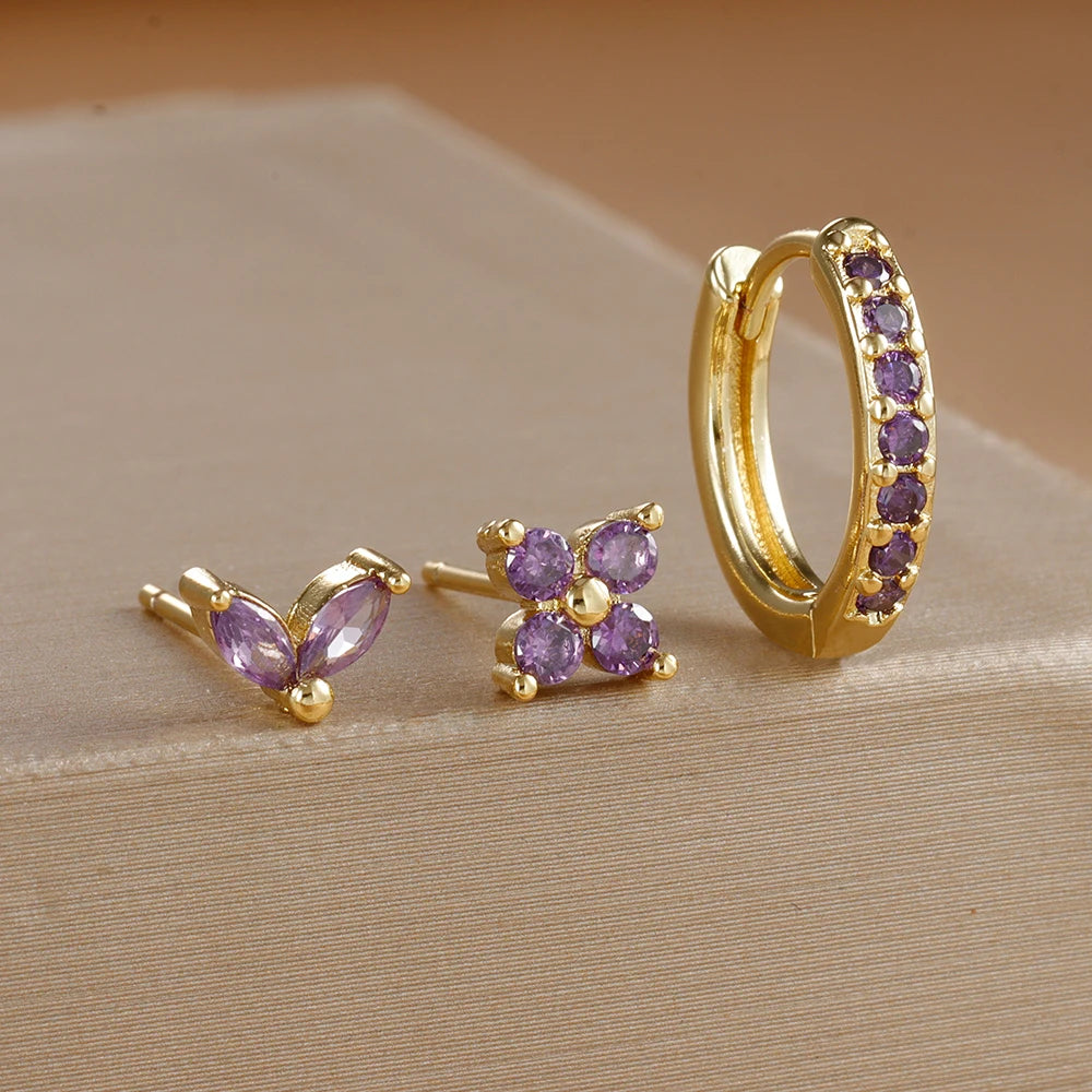 3PCS Gold Color Circle Hoop Earrings