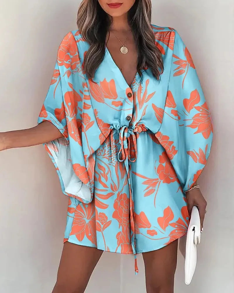 2 Fashion Print V-Neck Lace