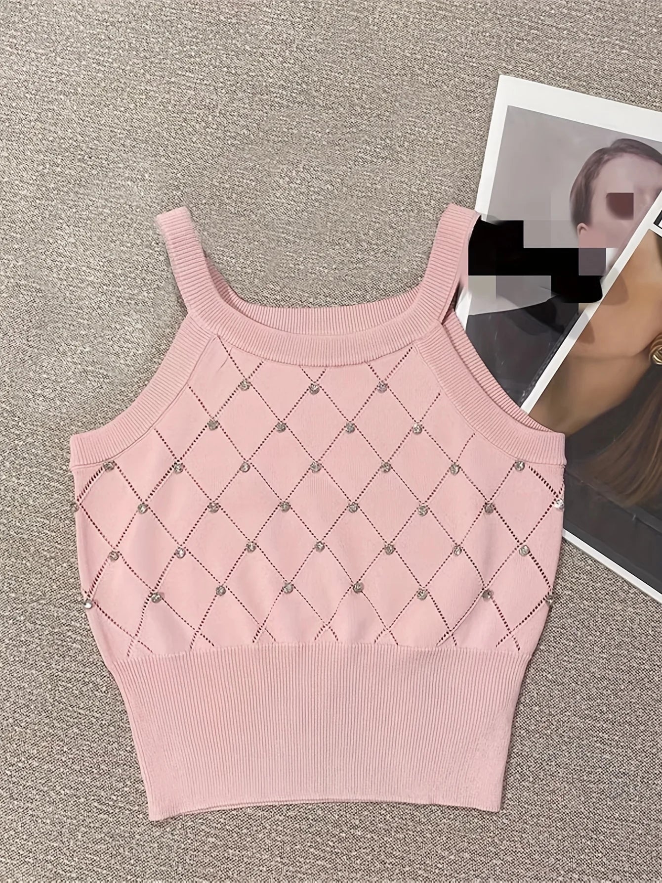 Solid Rhineston Spaghetti Top