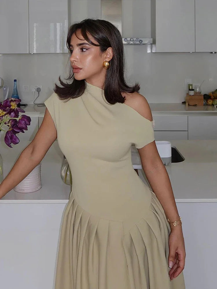 Black Half-turtleneck Short Sleeve High Waist Dresse