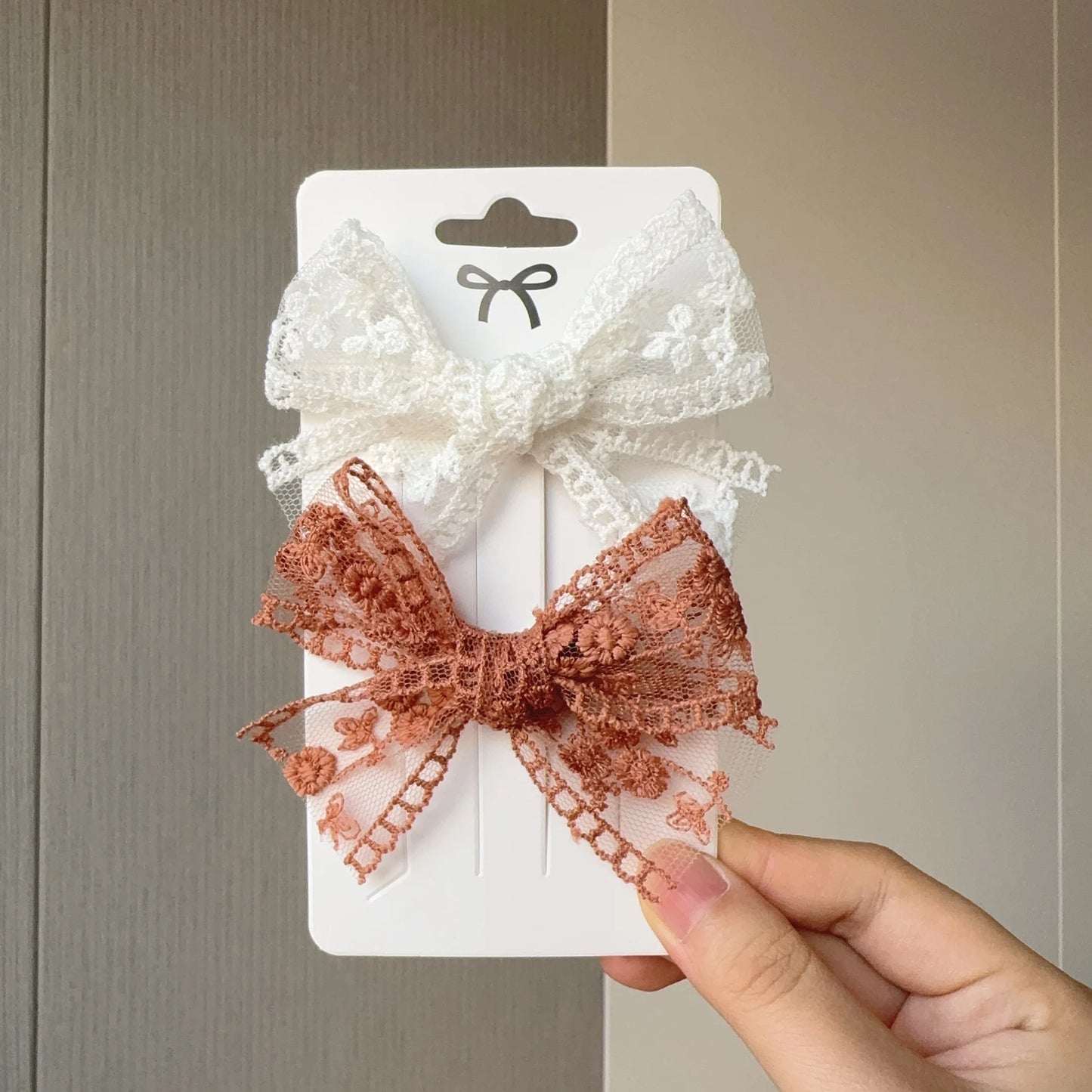 2Pcs/Set Cute Solid Lace Cutout Bowknot Hair Clips