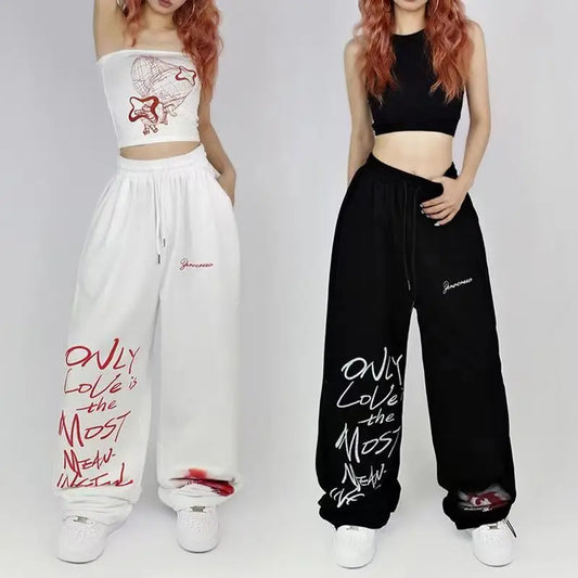 Black White Drawstring Trousers