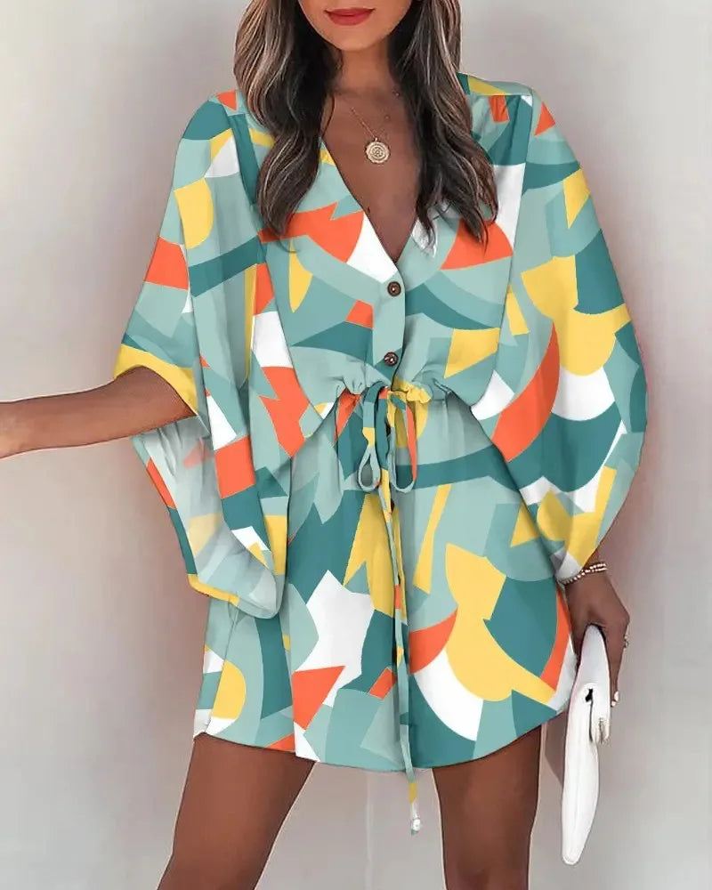 2 Fashion Print V-Neck Lace