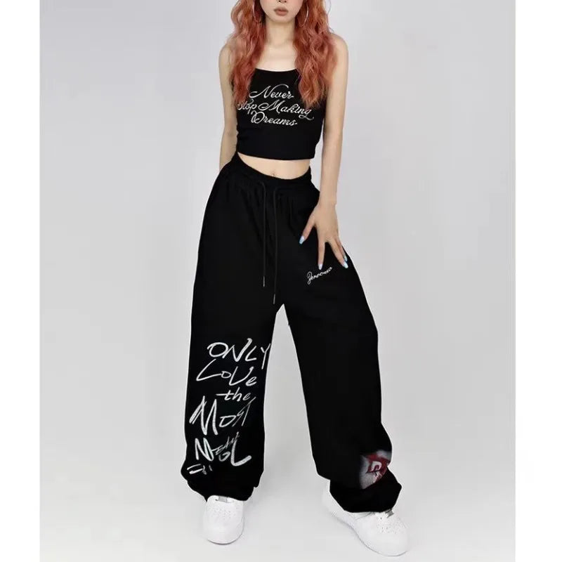 Black White Drawstring Trousers