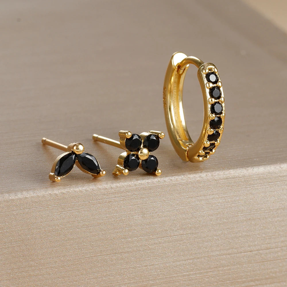 3PCS  Gold Color Circle Hoop Earrings