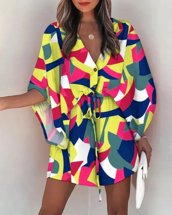 2 Fashion Print V-Neck Lace