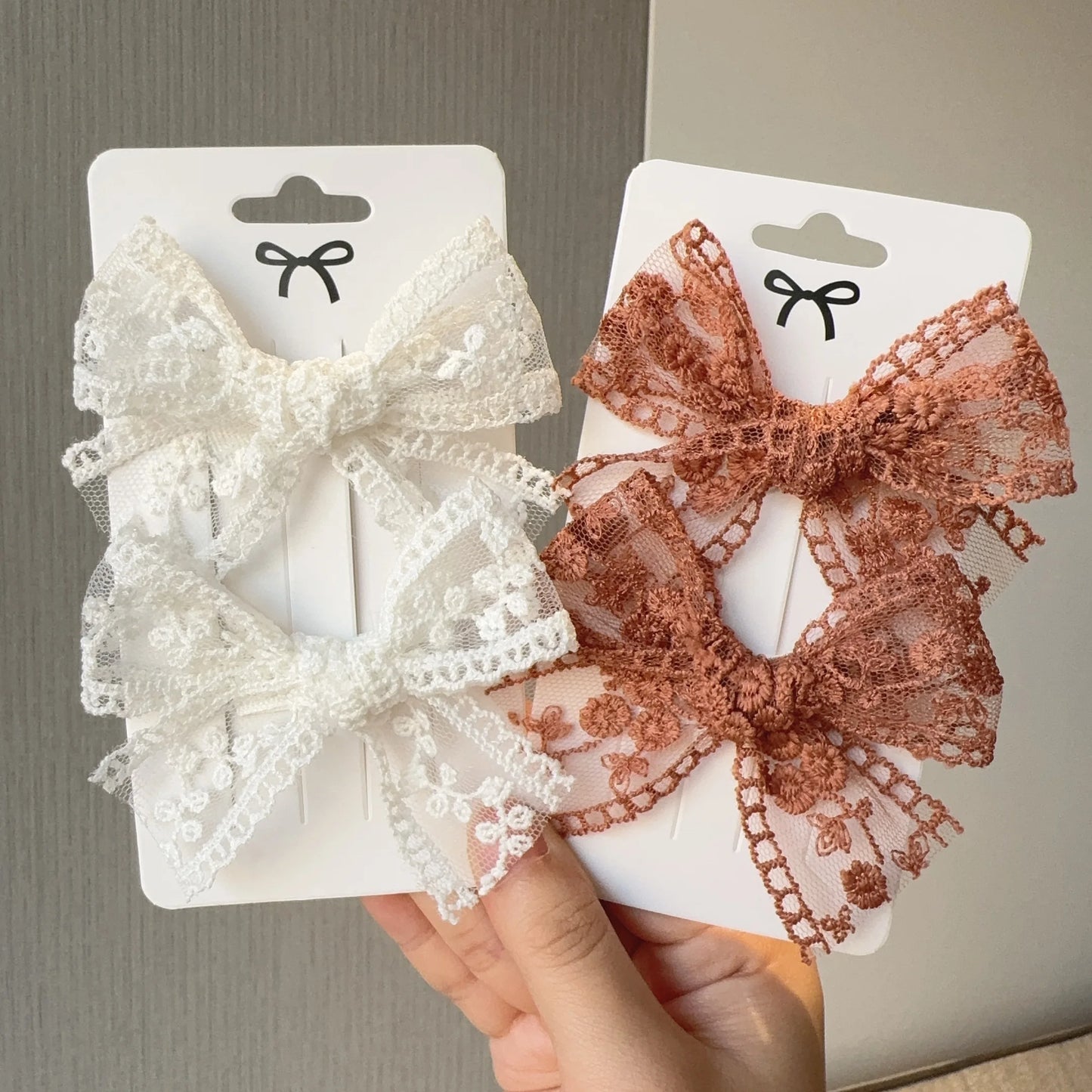 2Pcs/Set Cute Solid Lace Cutout Bowknot Hair Clips