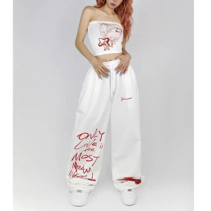Black White Drawstring Trousers