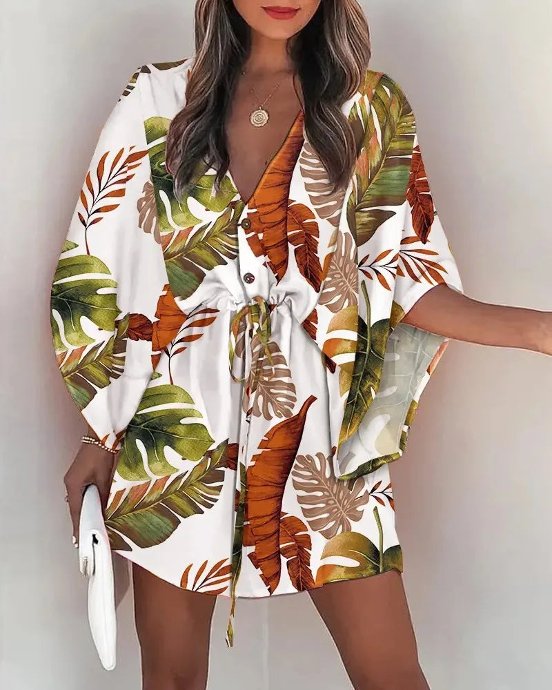 2 Fashion Print V-Neck Lace