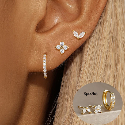 3PCS  Gold Color Circle Hoop Earrings