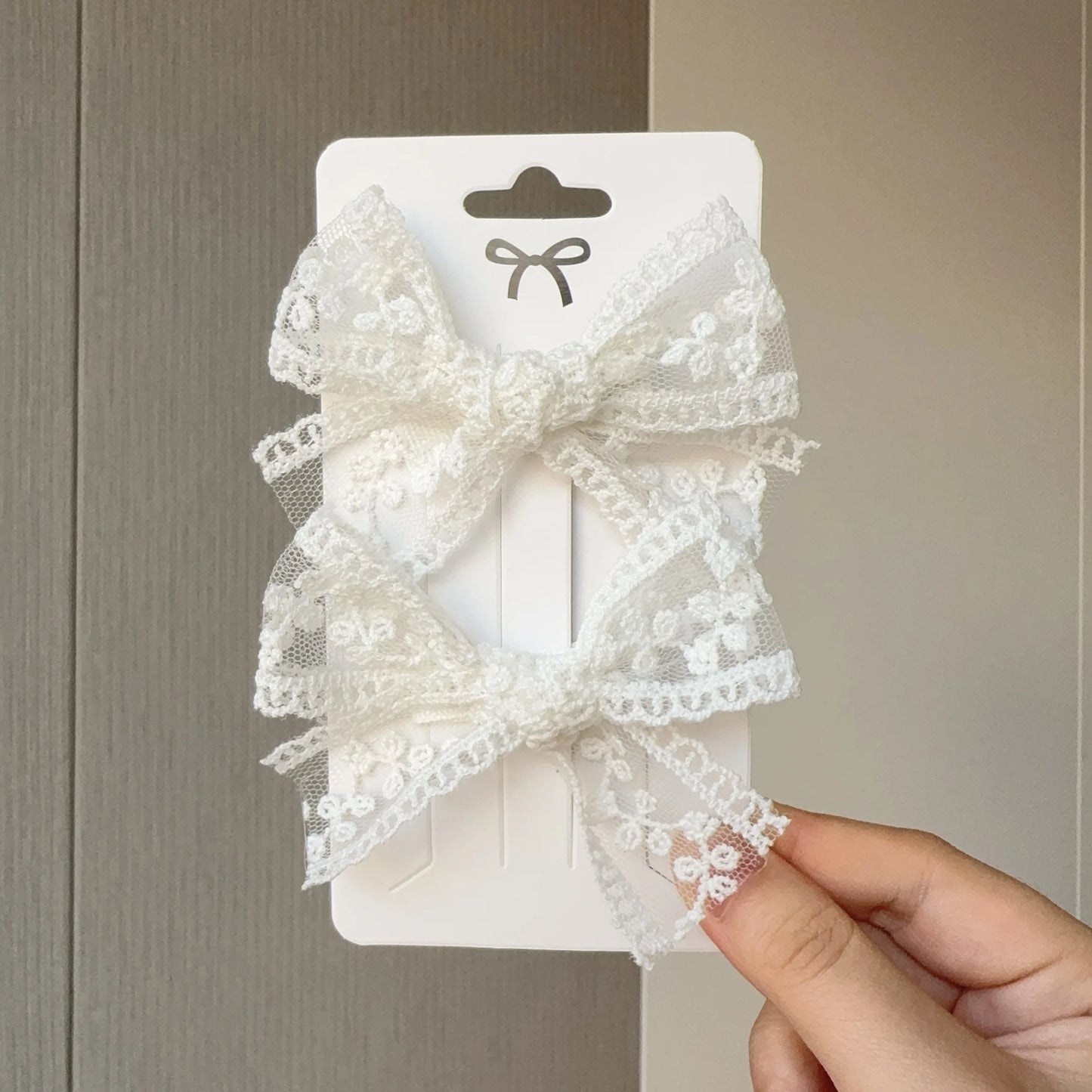 2Pcs/Set Cute Solid Lace Cutout Bowknot Hair Clips