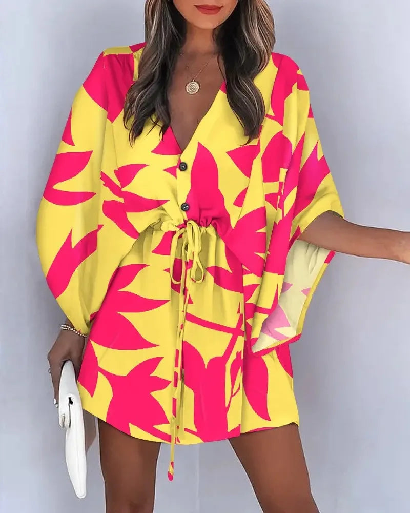 2 Fashion Print V-Neck Lace