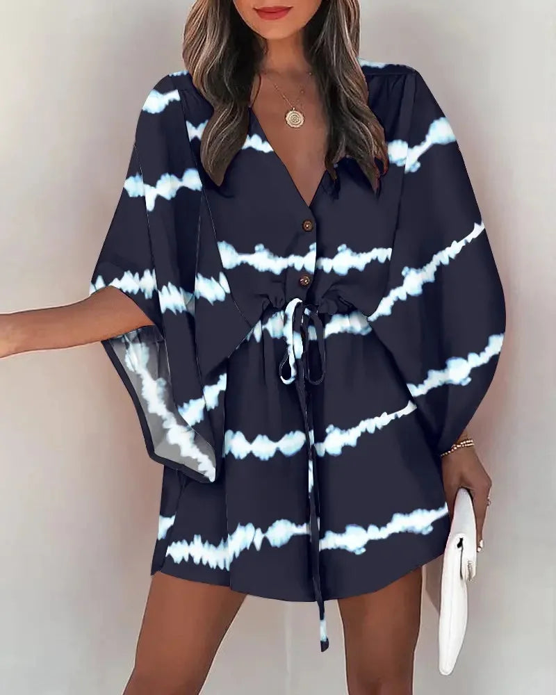 2 Fashion Print V-Neck Lace