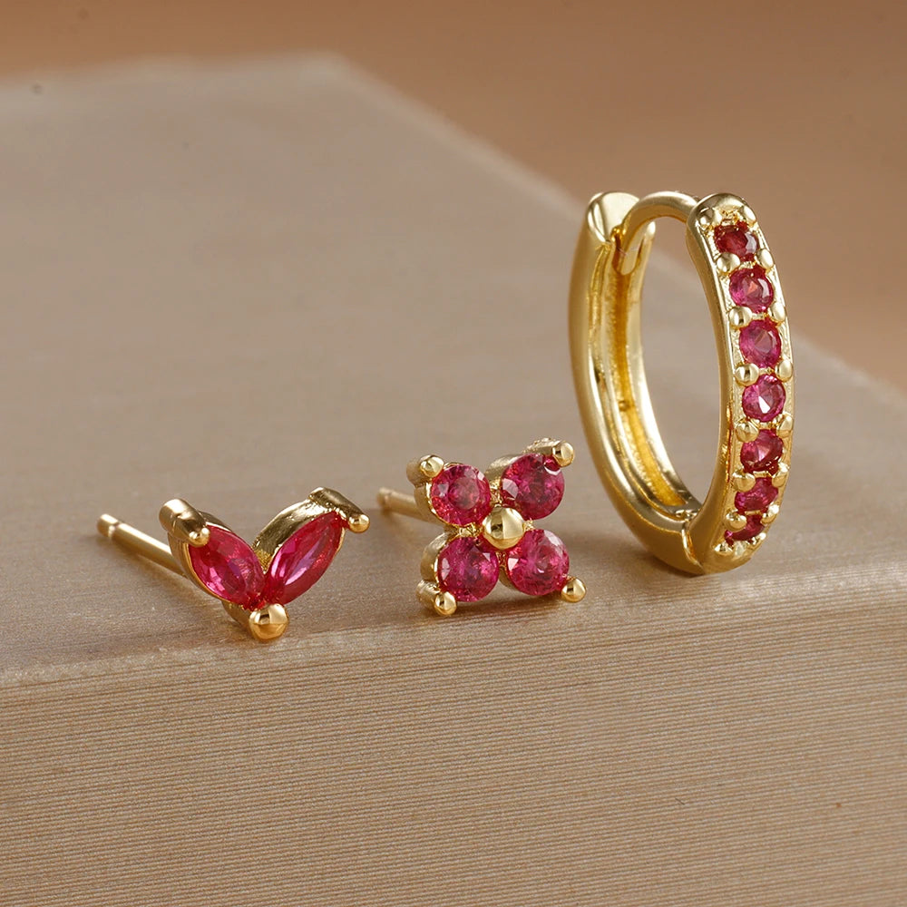 3PCS  Gold Color Circle Hoop Earrings