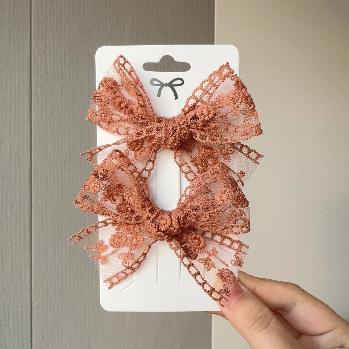 2Pcs/Set Cute Solid Lace Cutout Bowknot Hair Clips