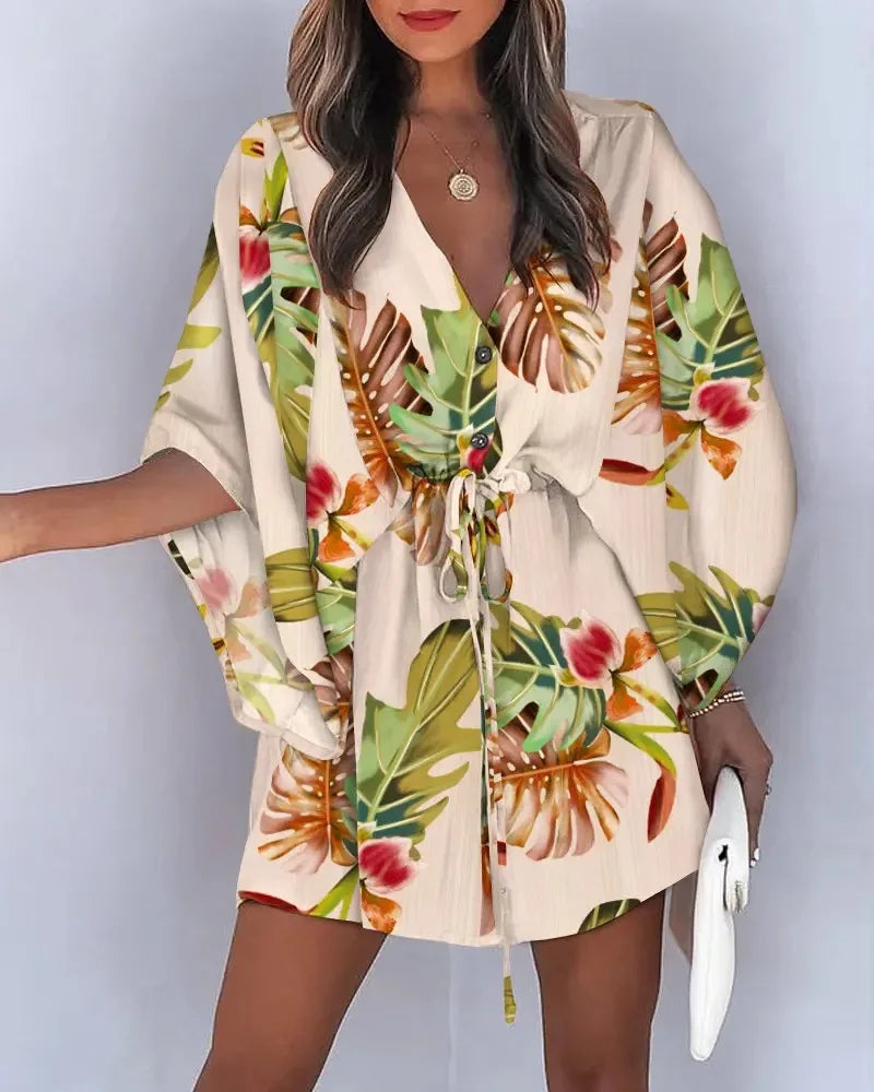 2 Fashion Print V-Neck Lace