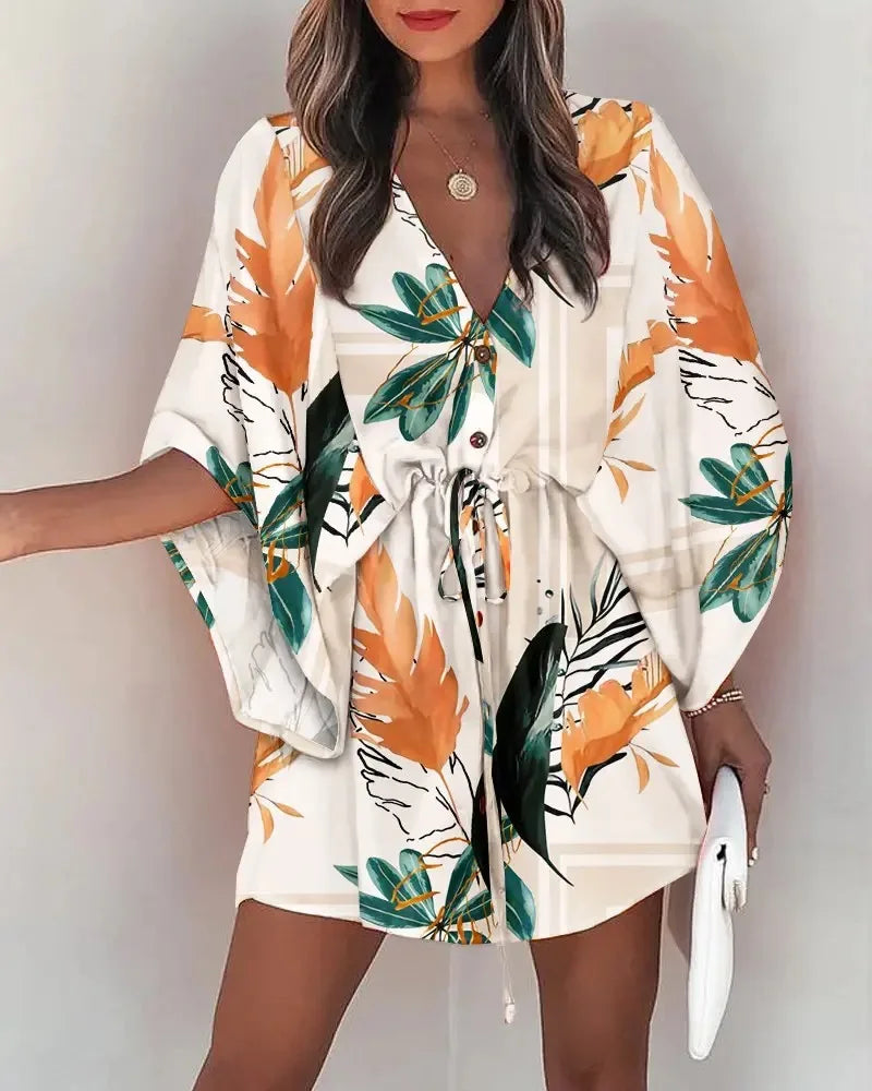 2 Fashion Print V-Neck Lace