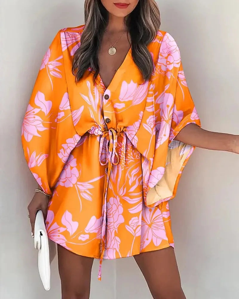 2 Fashion Print V-Neck Lace